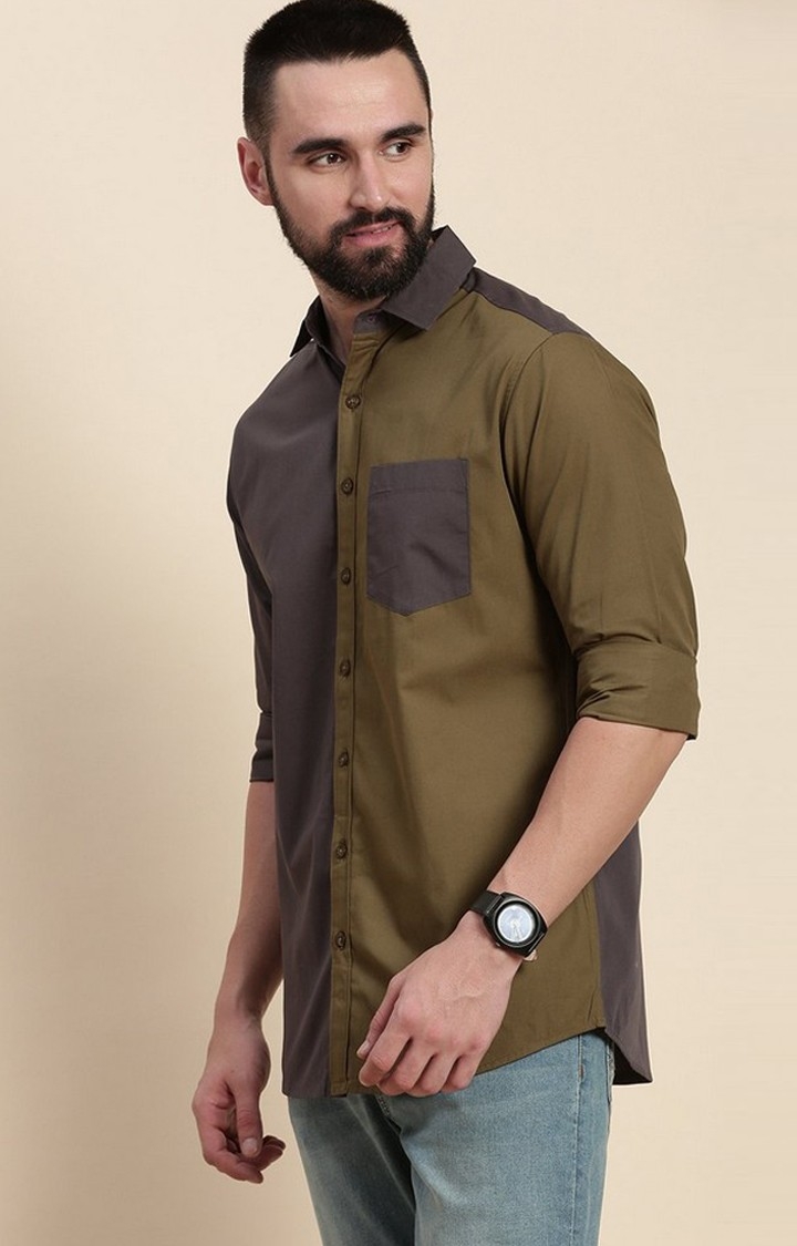 Men's Grey Cotton Colourblocked Casual Shirt