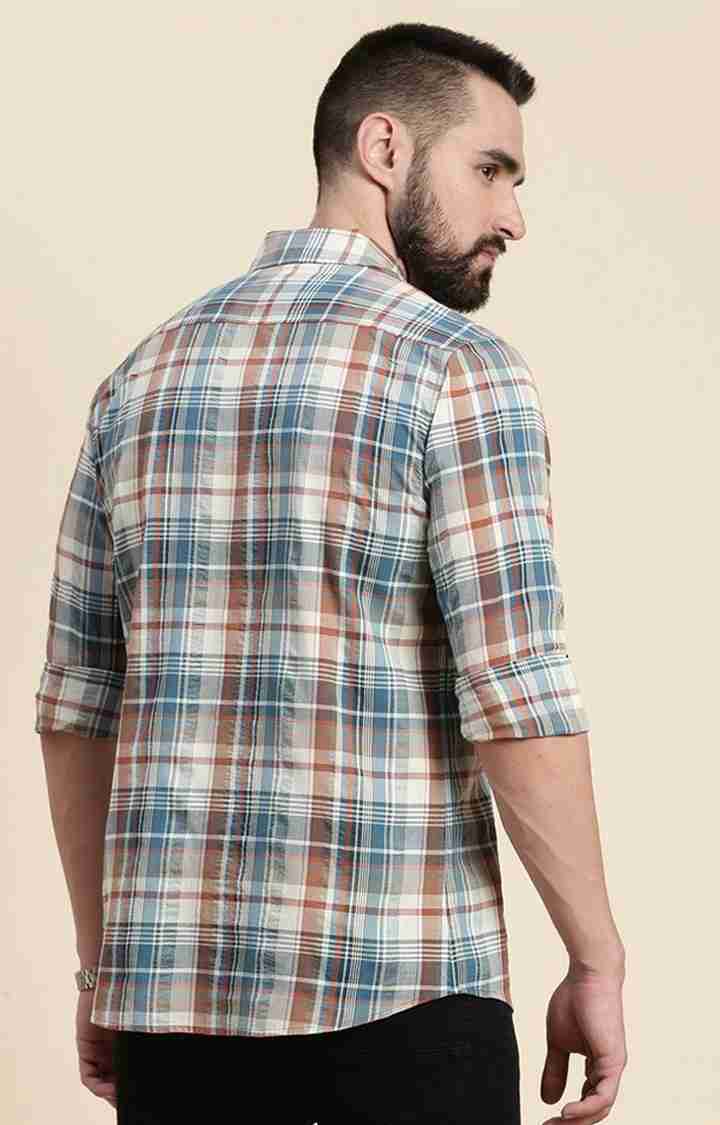 Men's Blue Cotton Checked Casual Shirt