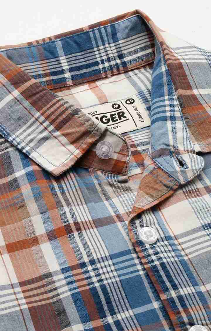 Men's Blue Cotton Checked Casual Shirt