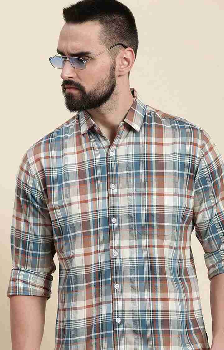 Men's Blue Cotton Checked Casual Shirt