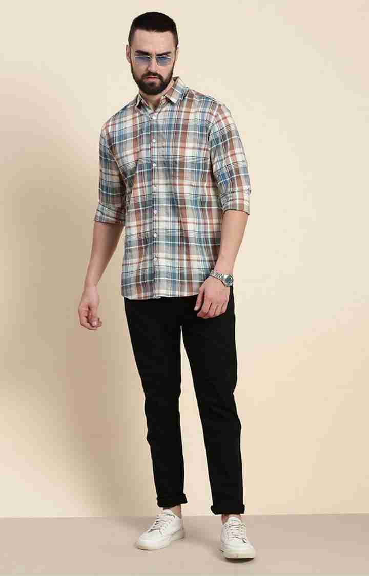 Men's Blue Cotton Checked Casual Shirt