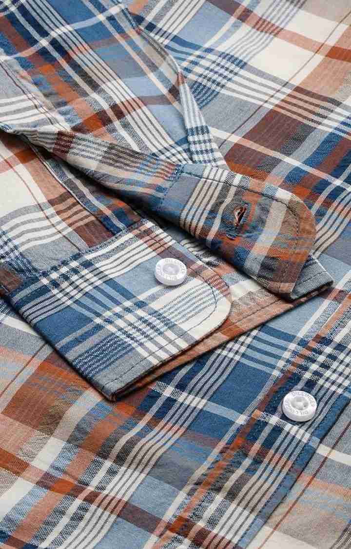 Men's Blue Cotton Checked Casual Shirt