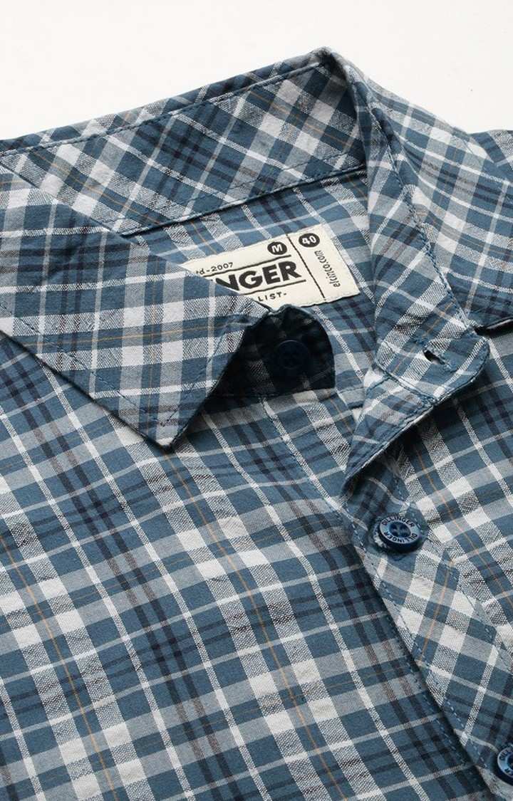 Men's Teal Cotton Checked Casual Shirt