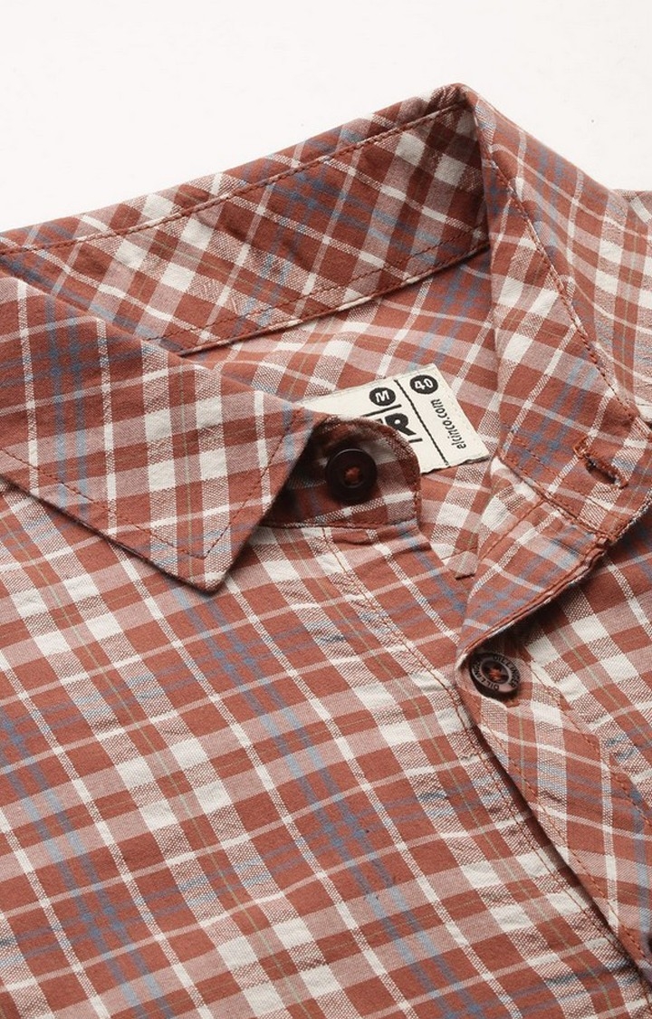 Men's Brown Cotton Checked Casual Shirt