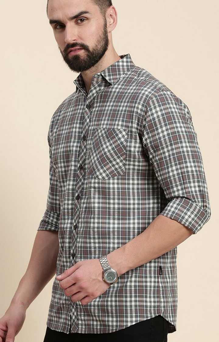 Men's Dark Grey Cotton Checked Casual Shirt