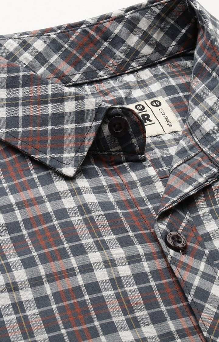Men's Dark Grey Cotton Checked Casual Shirt