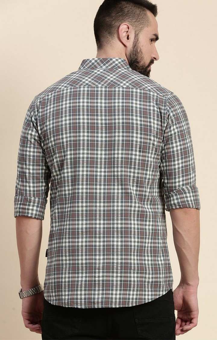 Men's Dark Grey Cotton Checked Casual Shirt