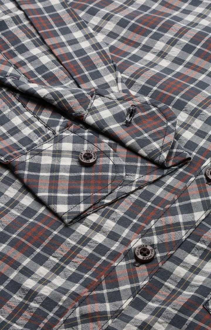 Men's Dark Grey Cotton Checked Casual Shirt