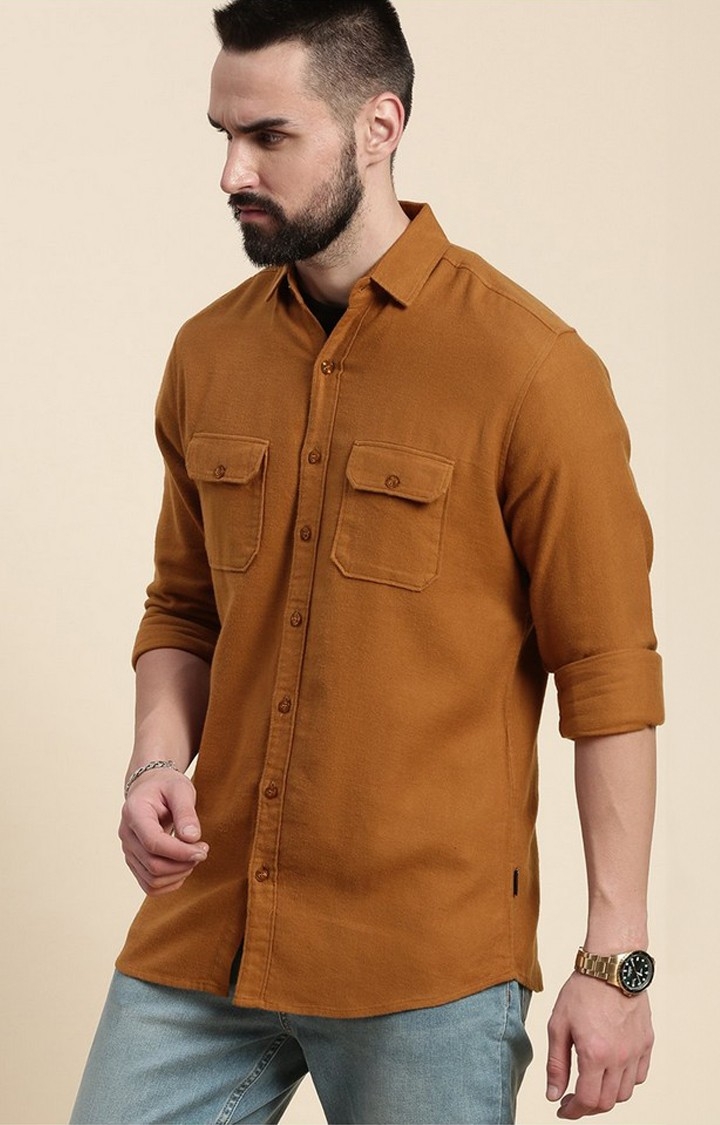 Men's Sudan Brown Cotton Solid Casual Shirt