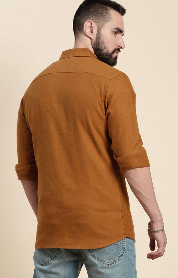 Men's Sudan Brown Cotton Solid Casual Shirt