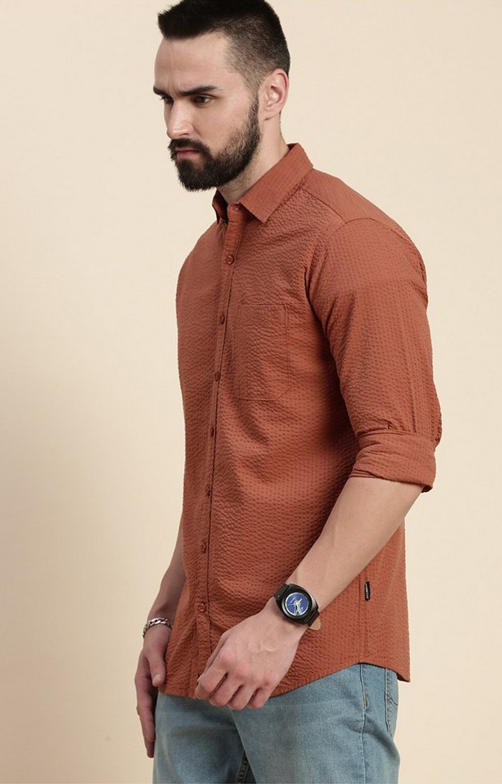 Men's Brown Cotton Solid Casual Shirt