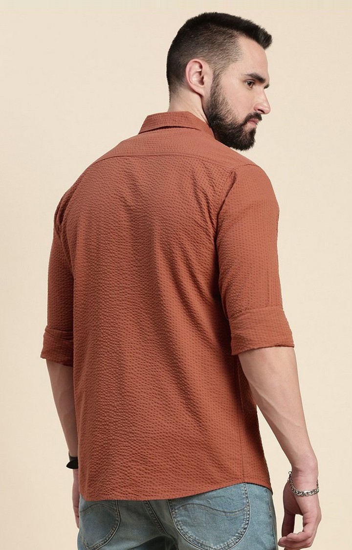 Men's Brown Cotton Solid Casual Shirt