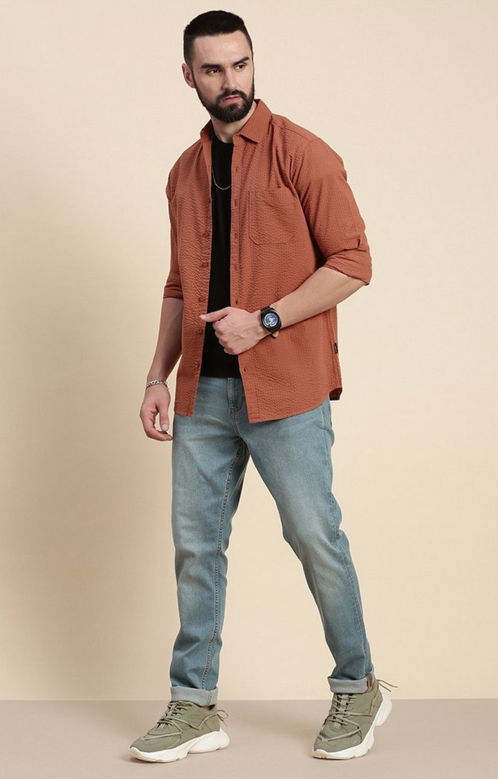 Men's Brown Cotton Solid Casual Shirt