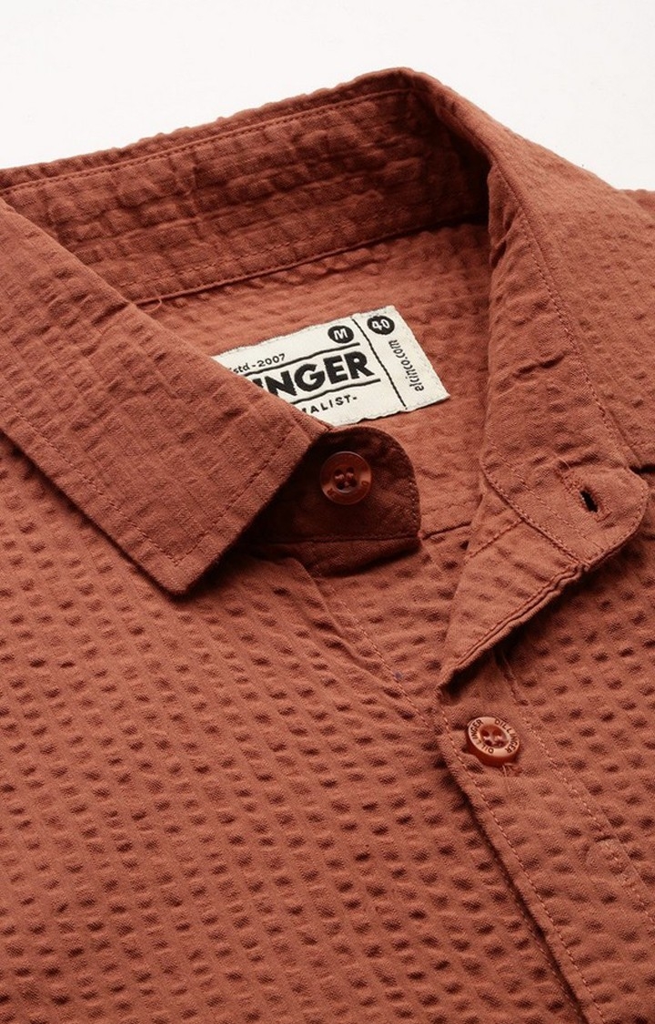 Men's Brown Cotton Solid Casual Shirt