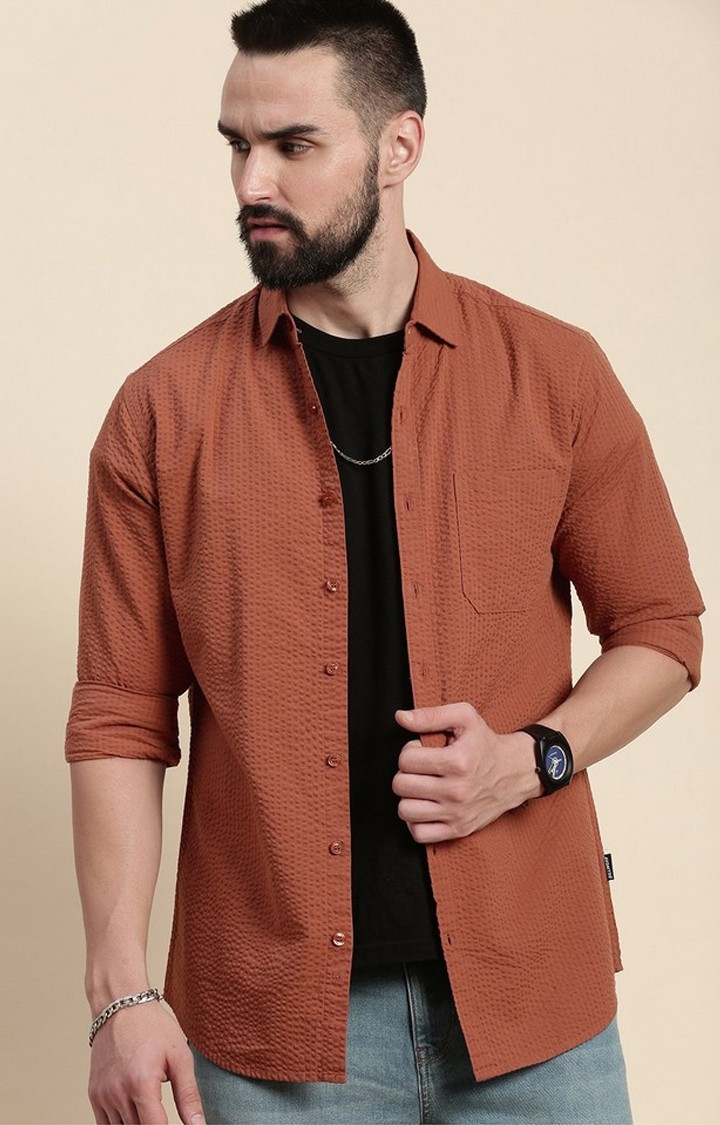 Dillinger | Men's Brown Cotton Solid Casual Shirt