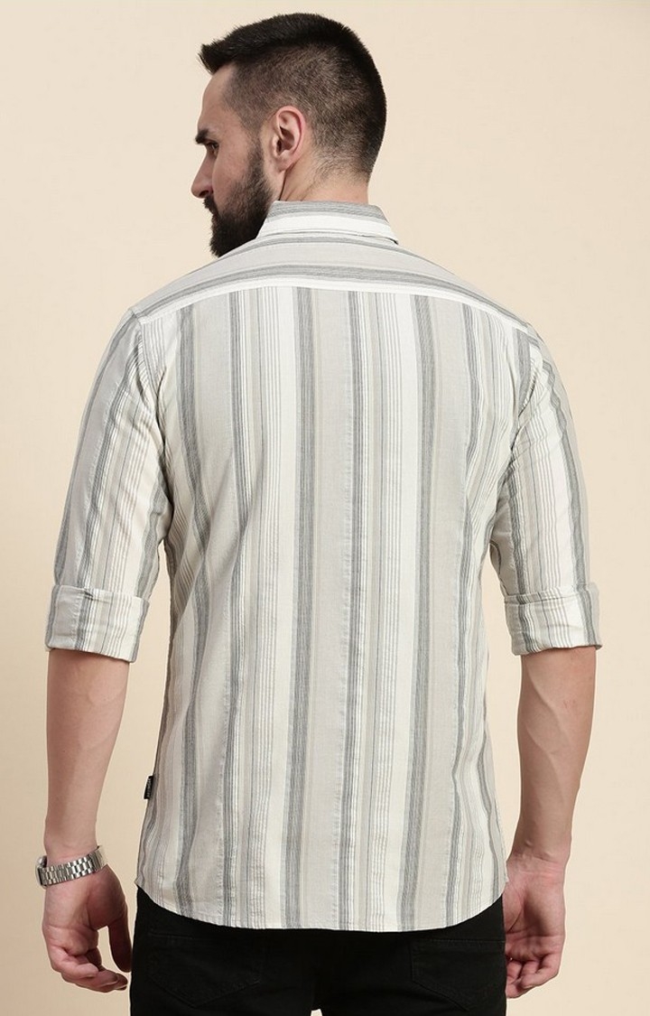 Men's White Cotton Striped Casual Shirt