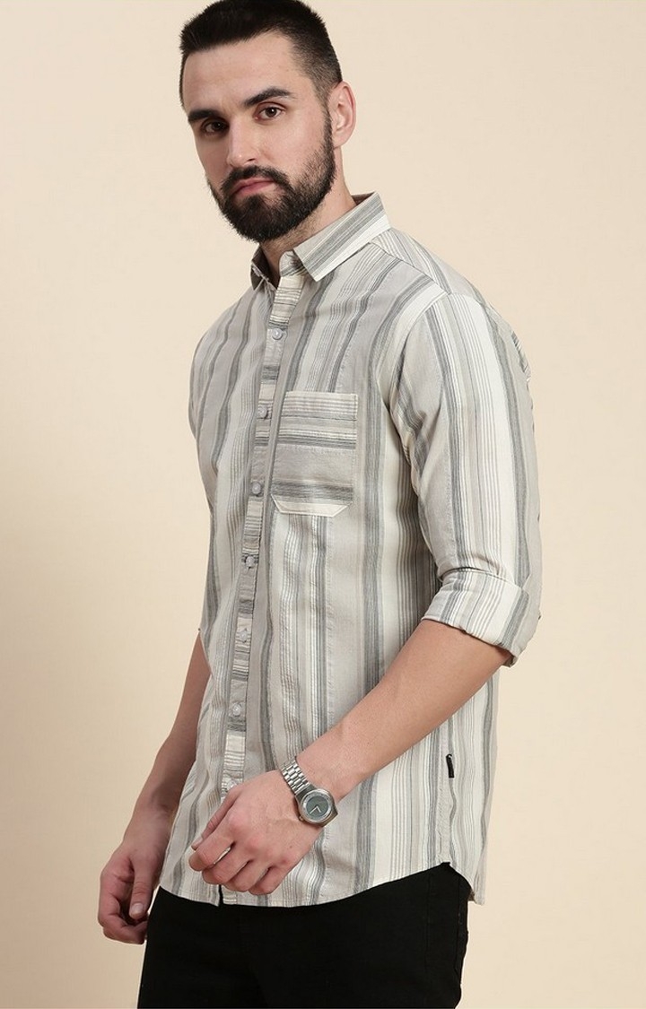 Dillinger | Men's White Cotton Striped Casual Shirt