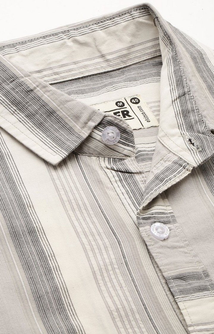 Men's White Cotton Striped Casual Shirt
