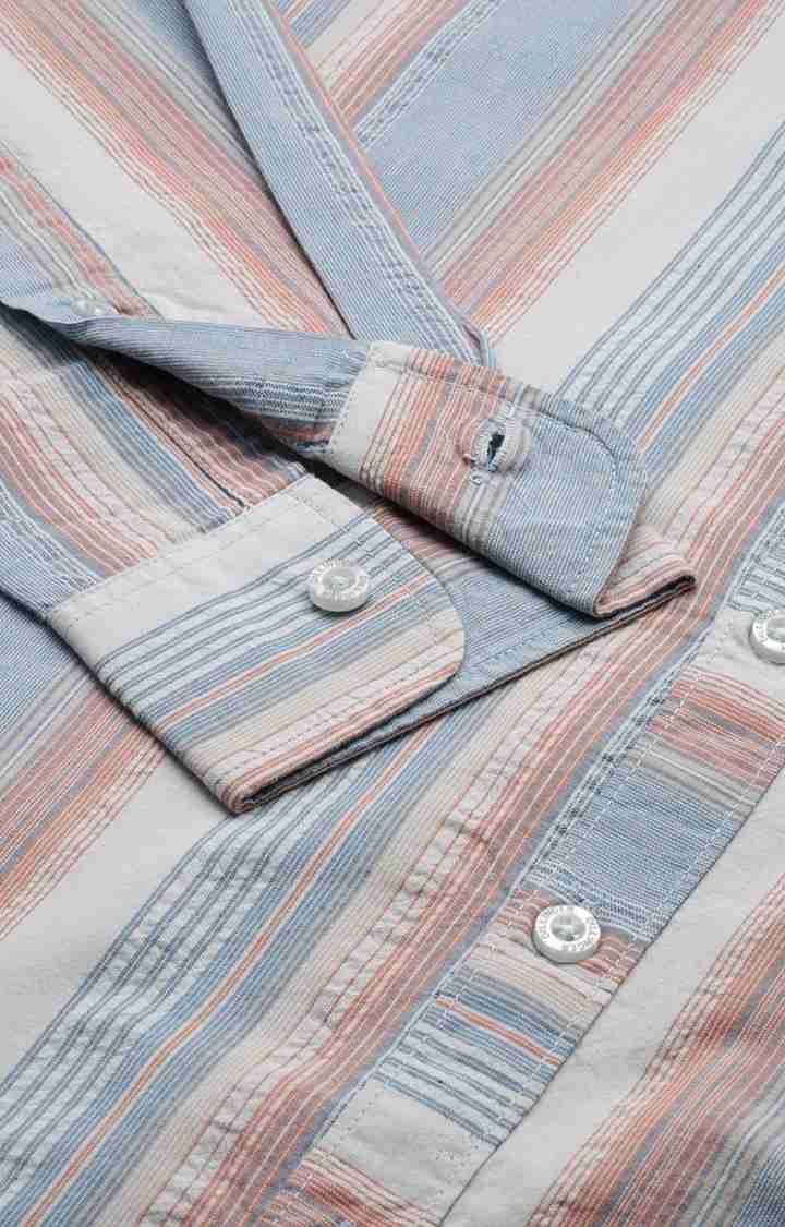 Men's Blue Cotton Striped Casual Shirt