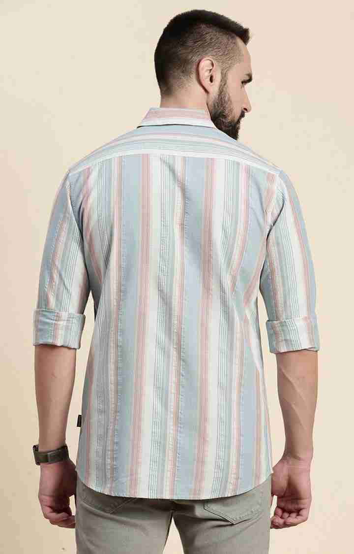 Men's Blue Cotton Striped Casual Shirt