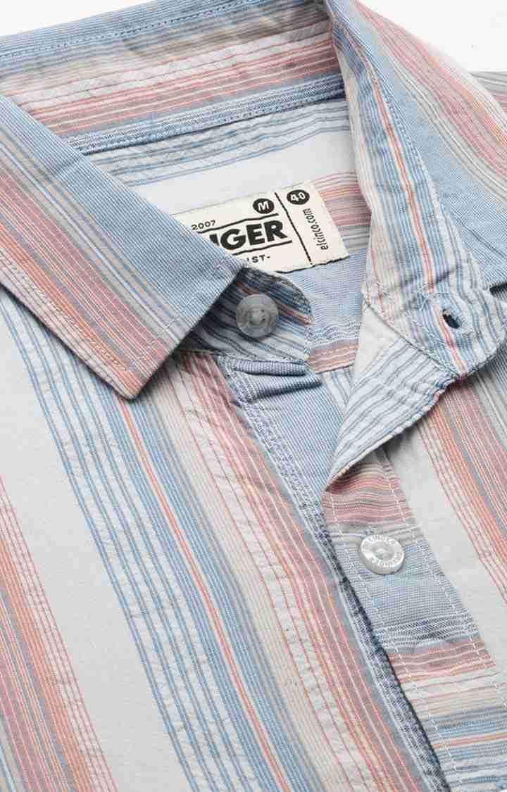 Men's Blue Cotton Striped Casual Shirt