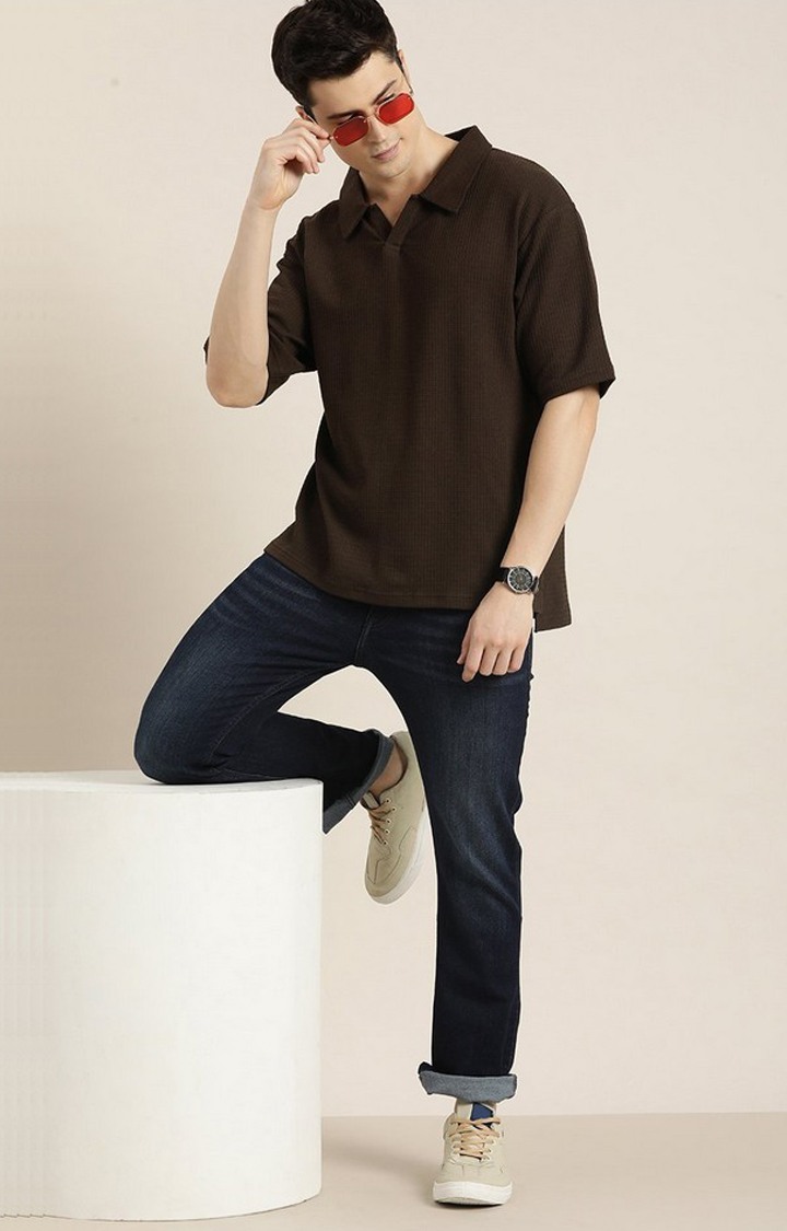 Men's Chocolate Brown  Solid Oversized T-Shirts