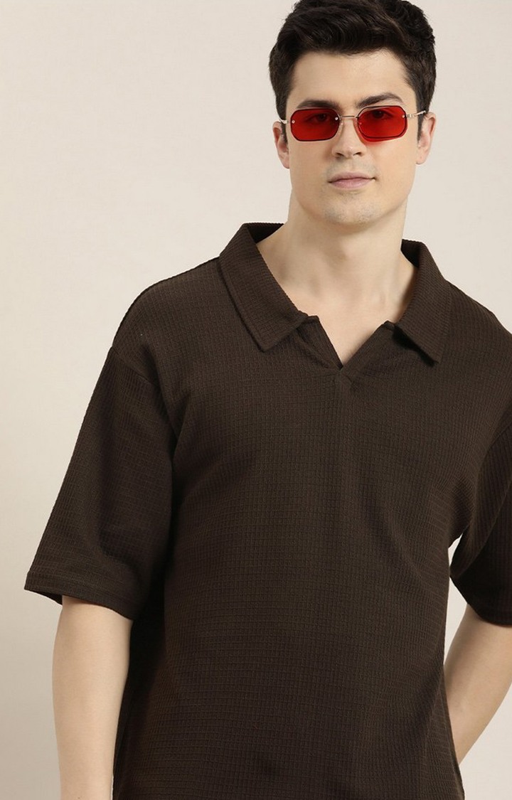 Men's Chocolate Brown  Solid Oversized T-Shirts