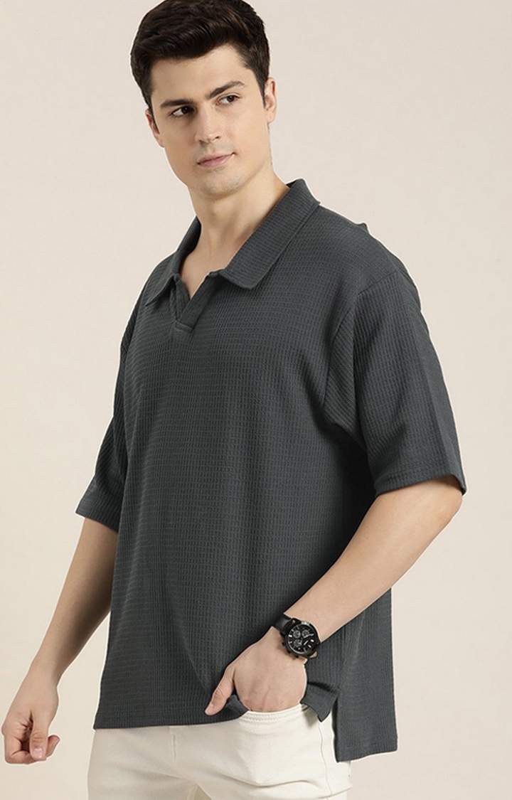 Dillinger | Men's Dark Grey Solid Oversized T-Shirts
