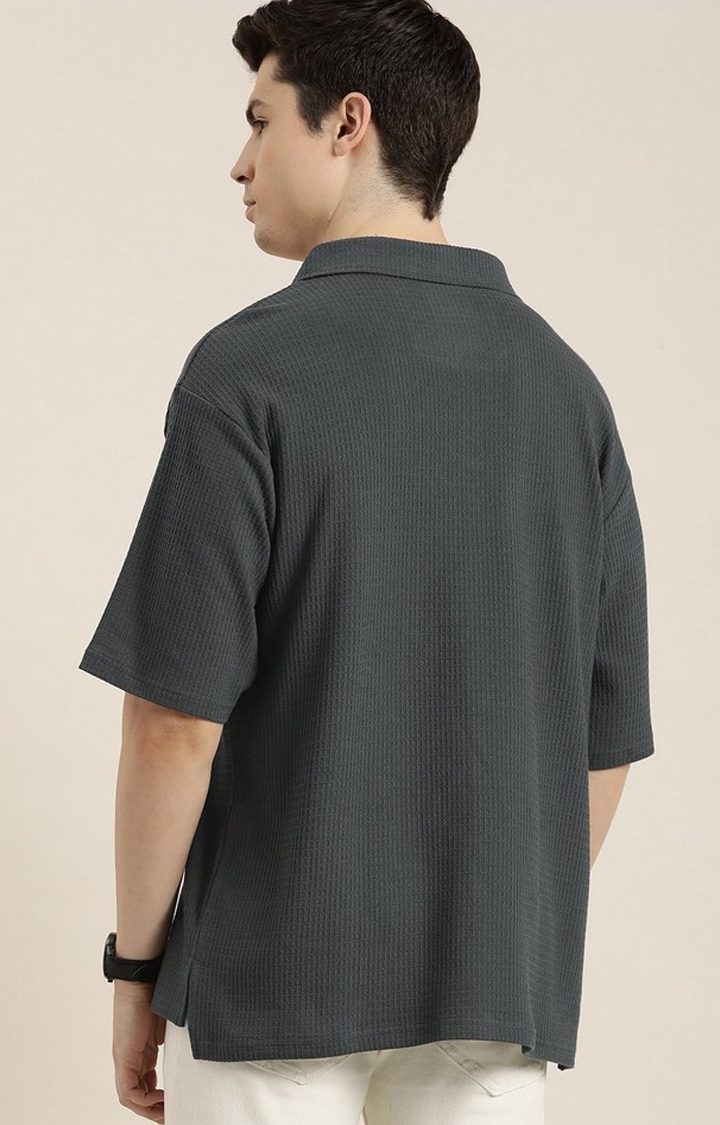 Men's Dark Grey Solid Oversized T-Shirts