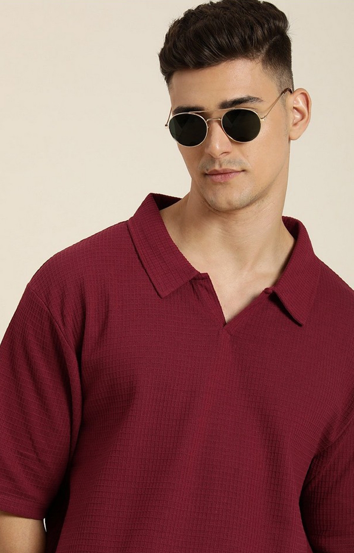 Men's Maroon Solid Oversized T-Shirts