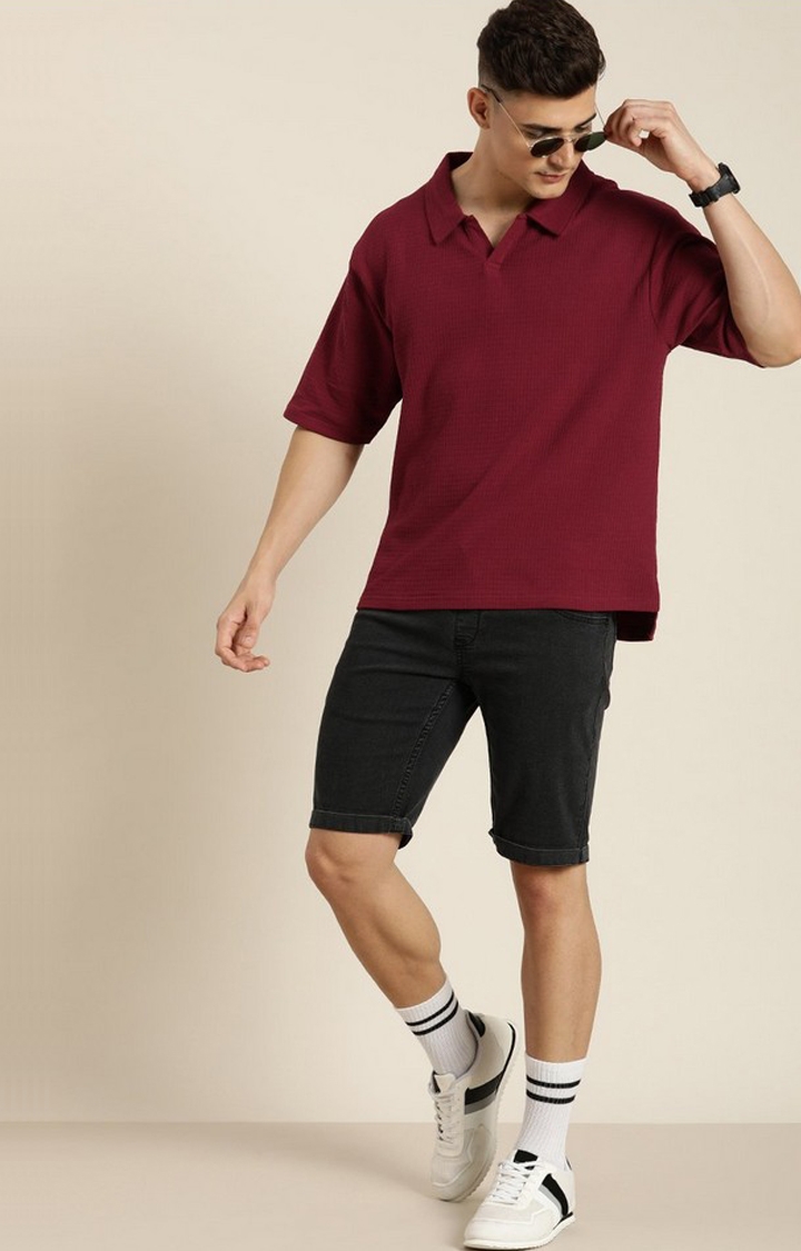 Men's Maroon Solid Oversized T-Shirts