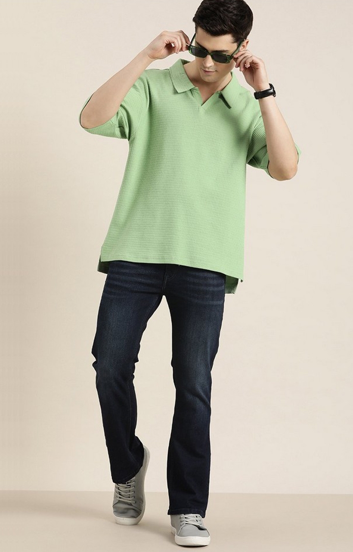 Men's Pista Green Solid Oversized T-Shirts
