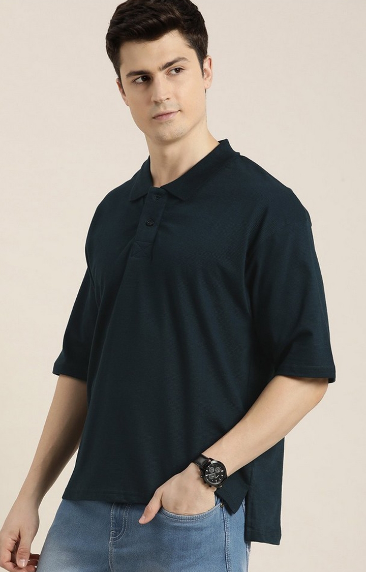 Men's Navy Solid Oversized T-Shirts