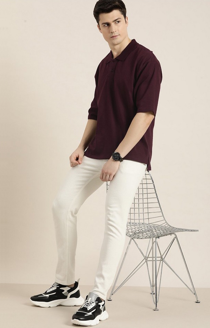 Men's Wine Solid Oversized T-Shirts