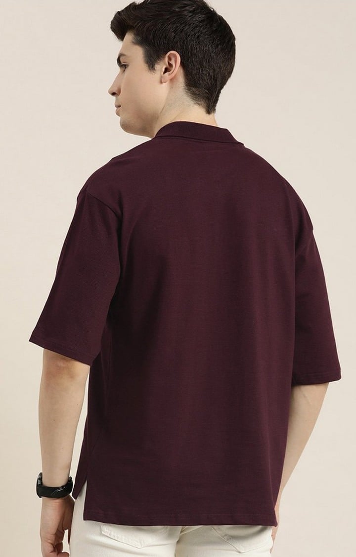 Men's Wine Solid Oversized T-Shirts