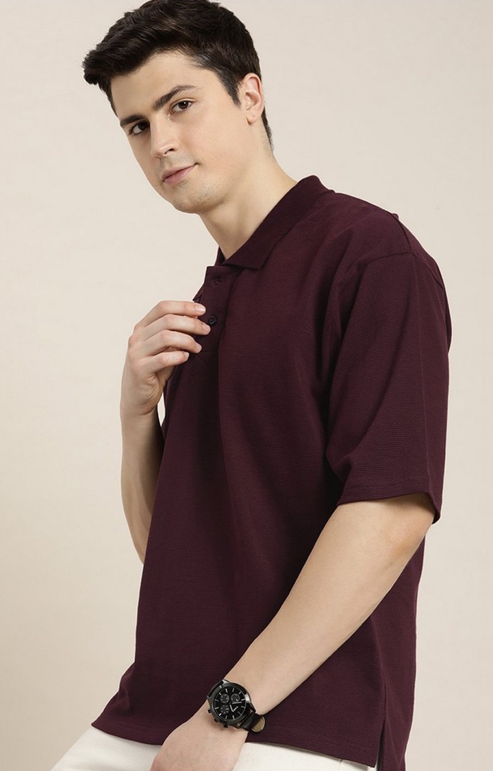 Men's Wine Solid Oversized T-Shirts