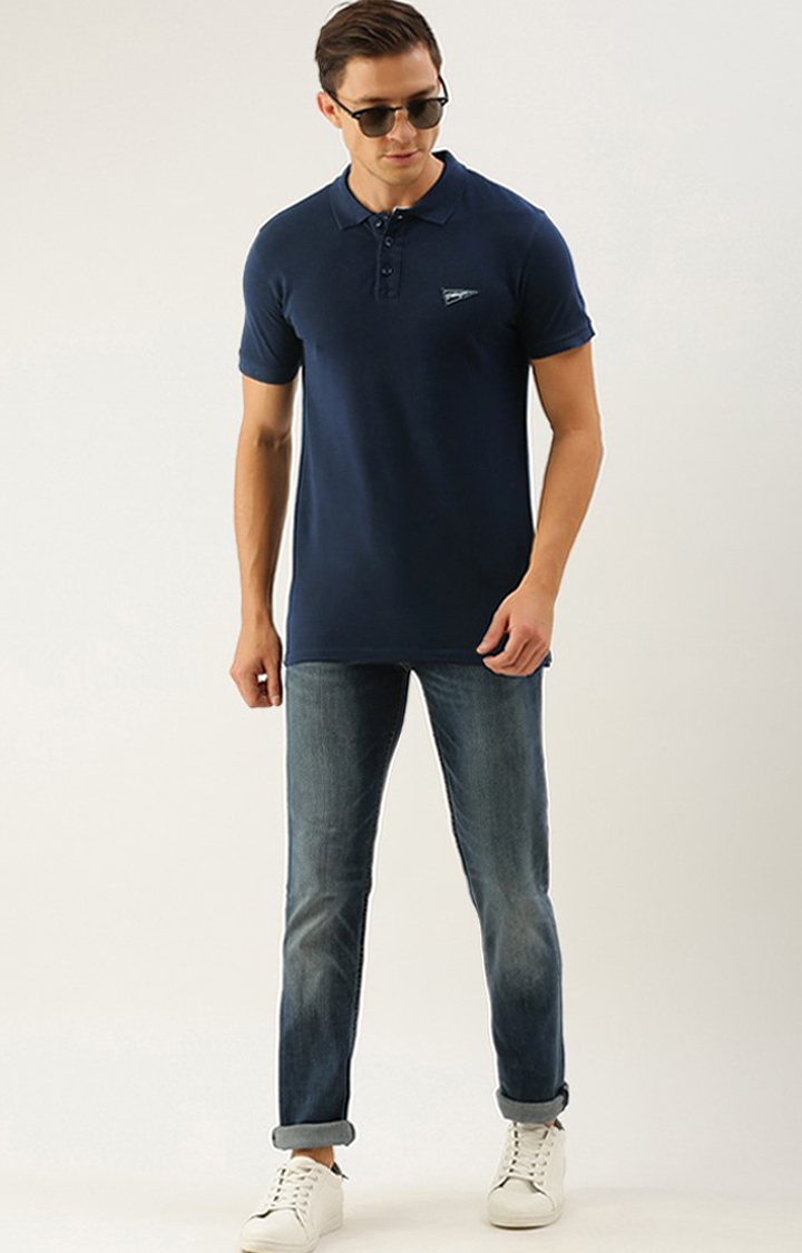 Dillinger | Men's Navy Blue Cotton Solid Polo T-shirt 2