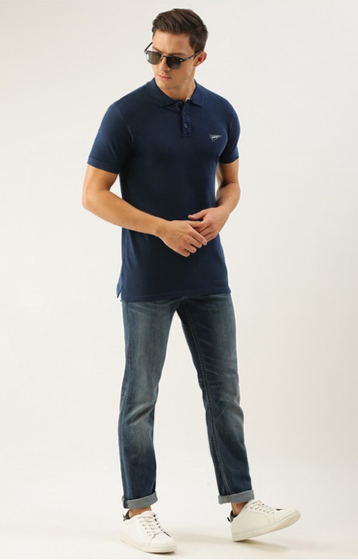 Dillinger | Men's Navy Blue Cotton Solid Polo T-shirt 1