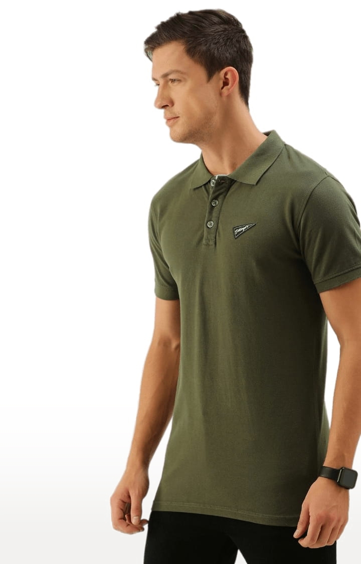 Men's Olive Green Cotton Solid Polo T-shirt