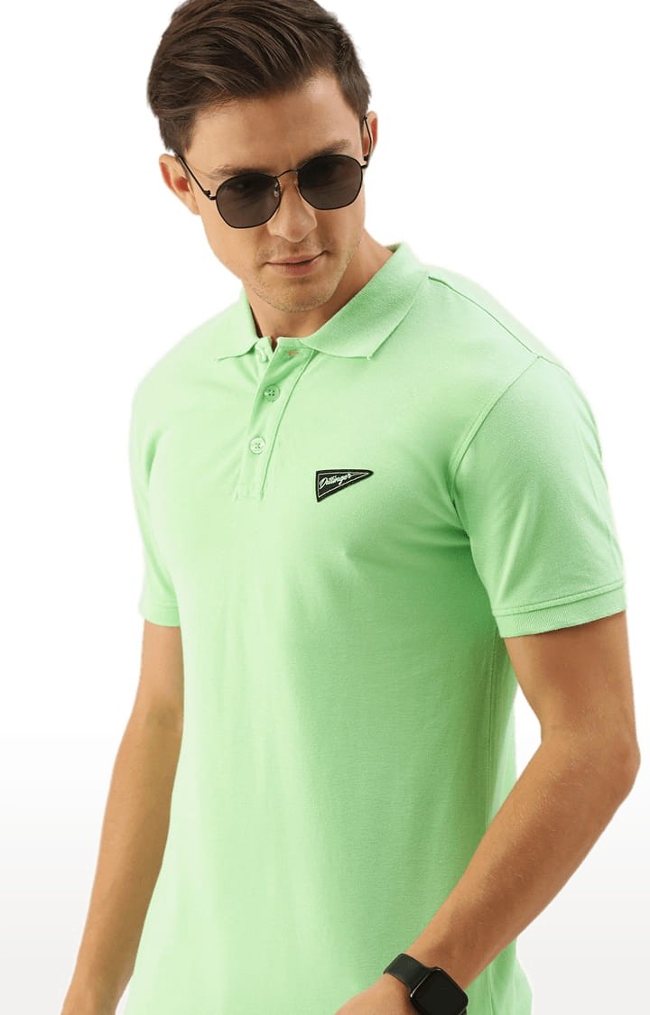 Men's Green Cotton Solid Polo T-shirt