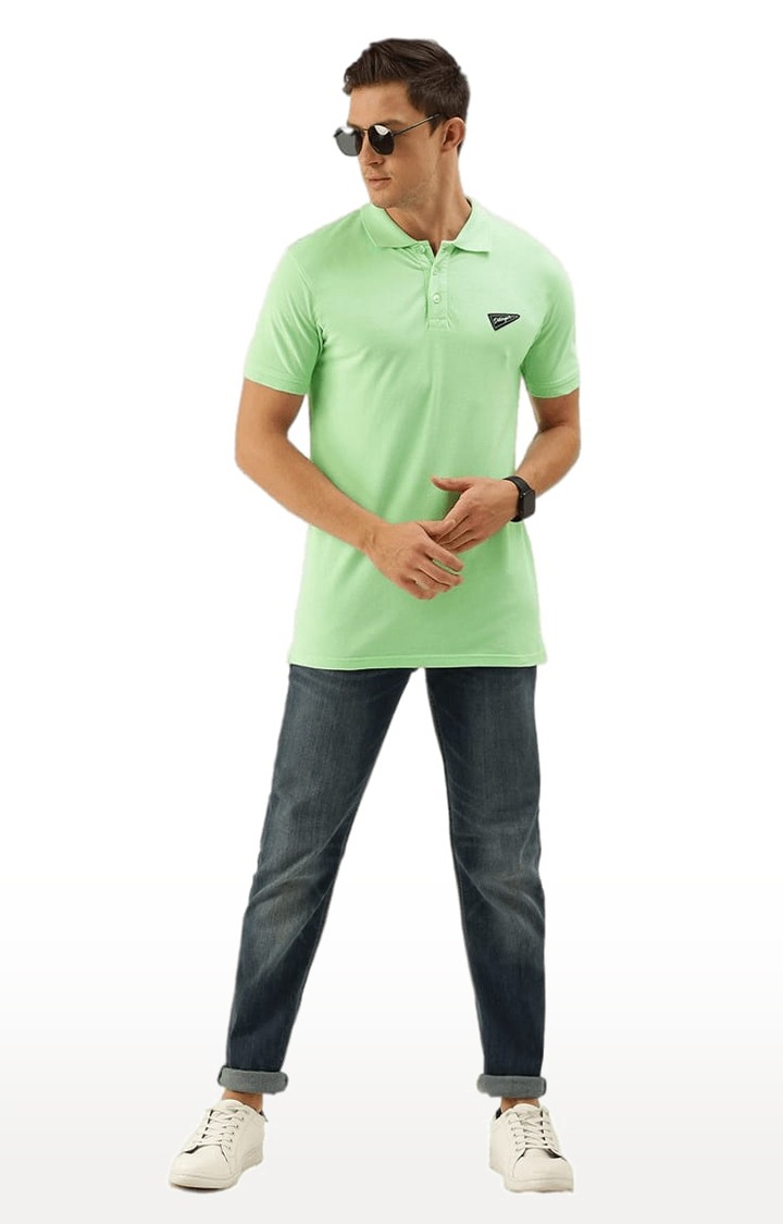 Men's Green Cotton Solid Polo T-shirt