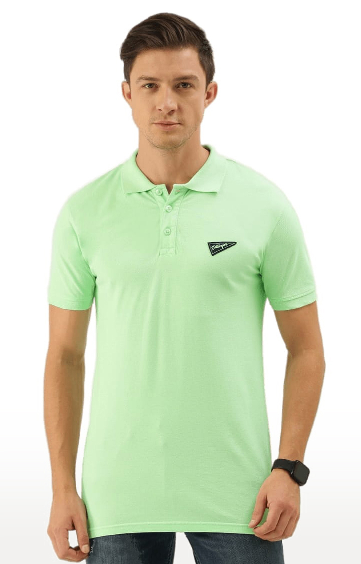 Men's Green Cotton Solid Polo T-shirt