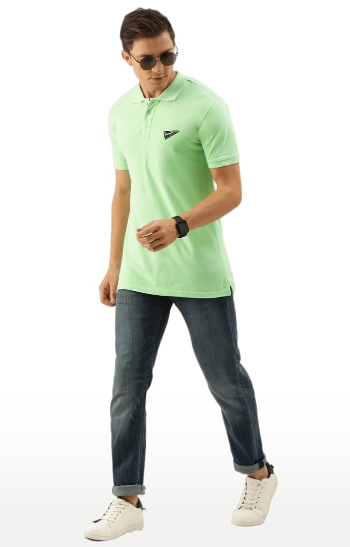 Men's Green Cotton Solid Polo T-shirt