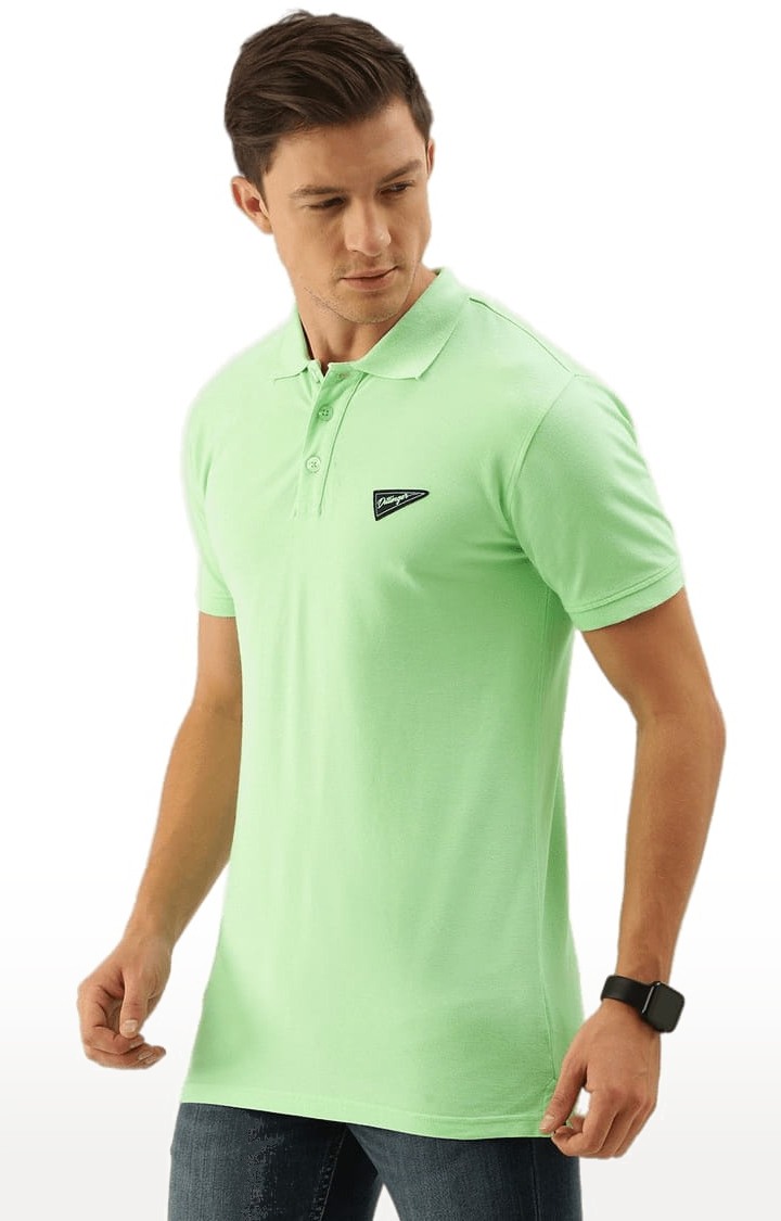 Men's Green Cotton Solid Polo T-shirt