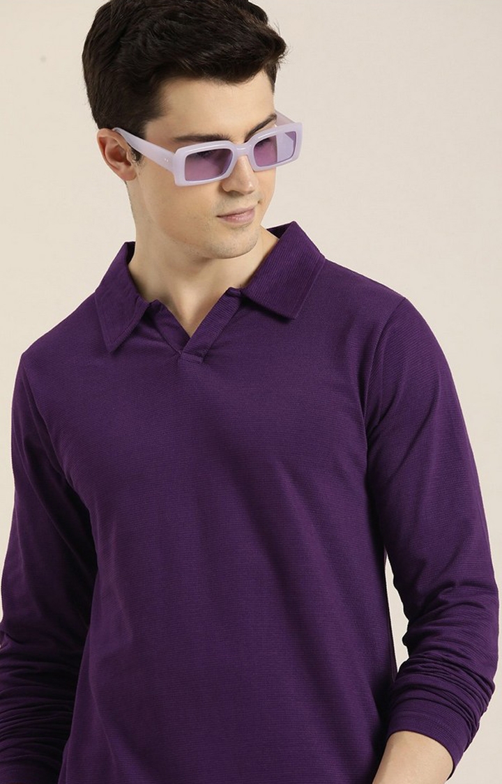 Men's Purple Solid Regular T-Shirts