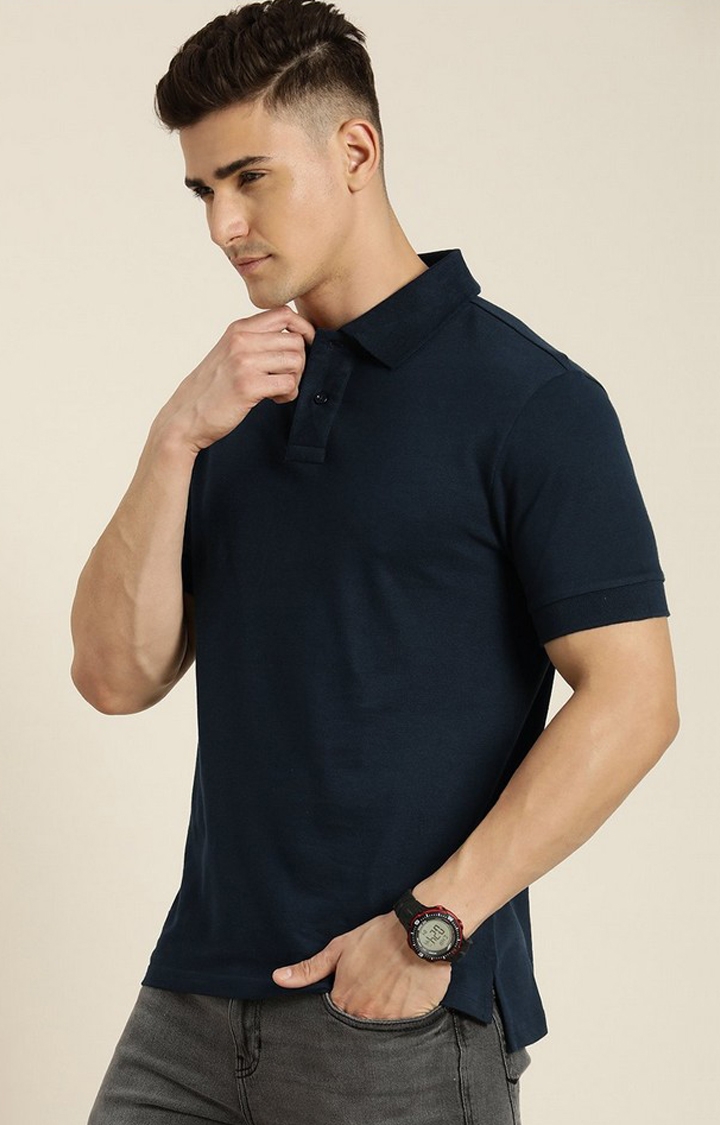 Men's Navy Solid Regular T-Shirts