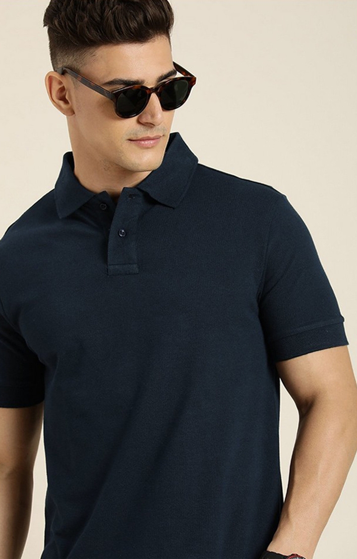 Men's Navy Solid Regular T-Shirts