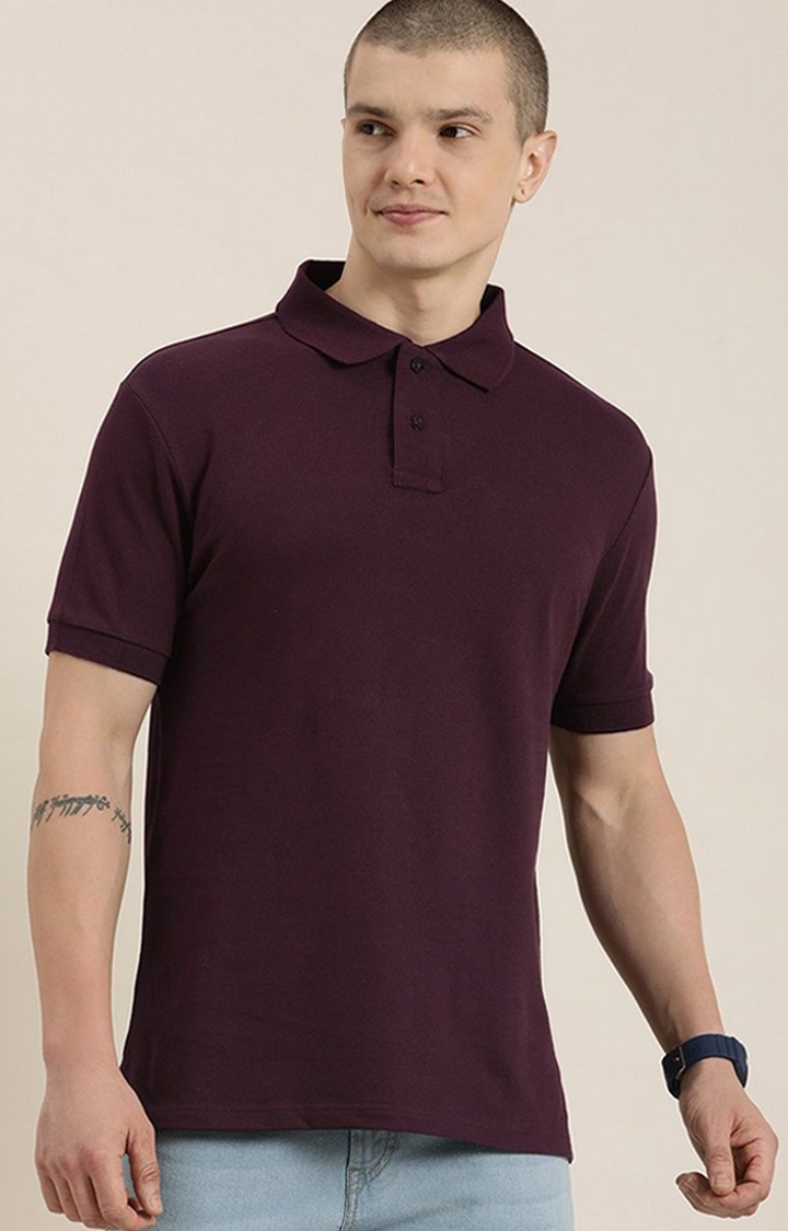 Men's Maroon Solid Regular T-Shirts