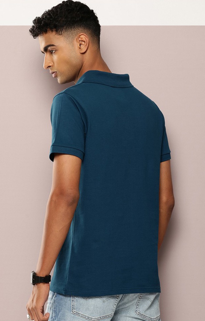 Men's Blue Cotton Solid Regular T-Shirts
