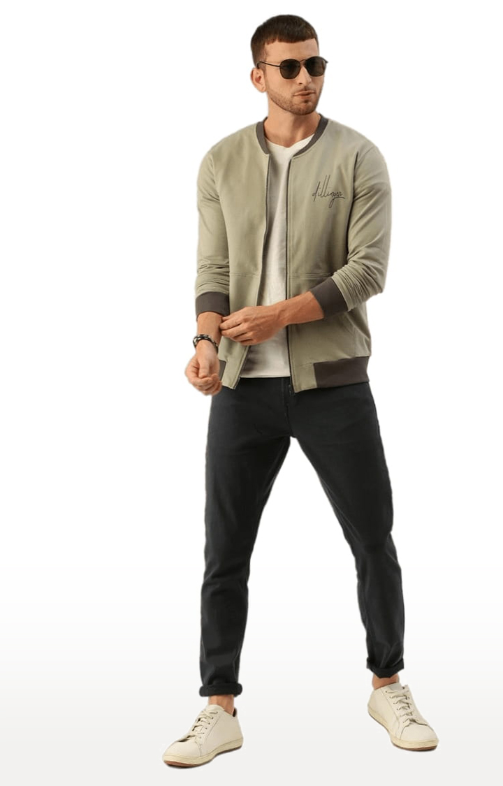 Men's Green Cotton Solid Activewear Jacket
